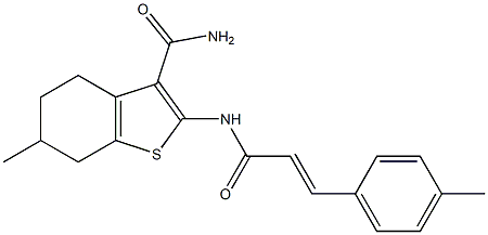 6-methyl-2-[[(E)-3-(4-methylphenyl)prop-2-enoyl]amino]-4,5,6,7-tetrahydro-1-benzothiophene-3-carboxamide 구조식 이미지