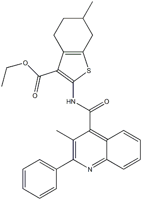 ethyl 6-methyl-2-[(3-methyl-2-phenylquinoline-4-carbonyl)amino]-4,5,6,7-tetrahydro-1-benzothiophene-3-carboxylate 구조식 이미지