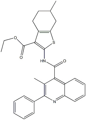 ethyl 6-methyl-2-[(3-methyl-2-phenylquinoline-4-carbonyl)amino]-4,5,6,7-tetrahydro-1-benzothiophene-3-carboxylate Structure