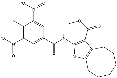 methyl 2-[(4-methyl-3,5-dinitrobenzoyl)amino]-4,5,6,7,8,9-hexahydrocycloocta[b]thiophene-3-carboxylate 구조식 이미지