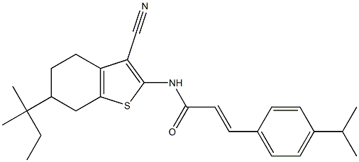 (E)-N-[3-cyano-6-(2-methylbutan-2-yl)-4,5,6,7-tetrahydro-1-benzothiophen-2-yl]-3-(4-propan-2-ylphenyl)prop-2-enamide 구조식 이미지