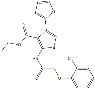 ethyl 2-[[2-(2-chlorophenoxy)acetyl]amino]-4-(furan-2-yl)thiophene-3-carboxylate 구조식 이미지