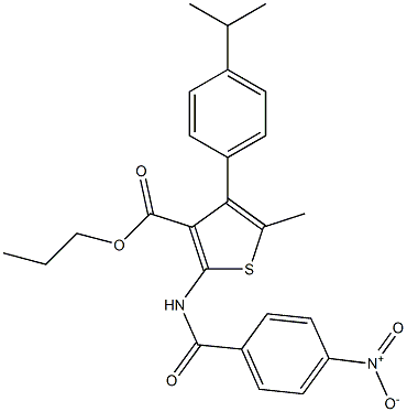 propyl 5-methyl-2-[(4-nitrobenzoyl)amino]-4-(4-propan-2-ylphenyl)thiophene-3-carboxylate 구조식 이미지