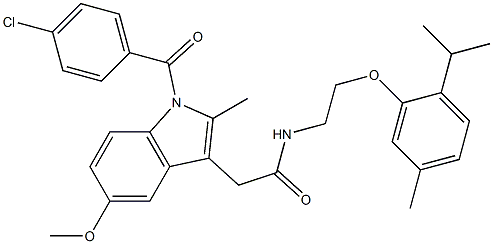 2-[1-(4-chlorobenzoyl)-5-methoxy-2-methylindol-3-yl]-N-[2-(5-methyl-2-propan-2-ylphenoxy)ethyl]acetamide 구조식 이미지