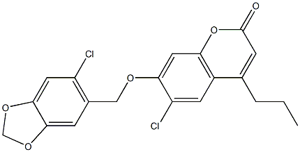 6-chloro-7-[(6-chloro-1,3-benzodioxol-5-yl)methoxy]-4-propylchromen-2-one 구조식 이미지