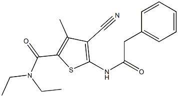 4-cyano-N,N-diethyl-3-methyl-5-[(2-phenylacetyl)amino]thiophene-2-carboxamide 구조식 이미지