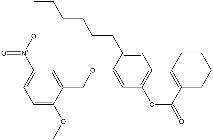 2-hexyl-3-[(2-methoxy-5-nitrophenyl)methoxy]-7,8,9,10-tetrahydrobenzo[c]chromen-6-one 구조식 이미지