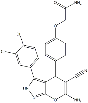 2-[4-[6-amino-5-cyano-3-(3,4-dichlorophenyl)-2,4-dihydropyrano[2,3-c]pyrazol-4-yl]phenoxy]acetamide 구조식 이미지