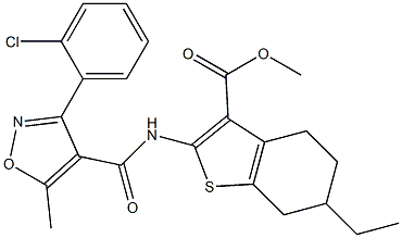 methyl 2-[[3-(2-chlorophenyl)-5-methyl-1,2-oxazole-4-carbonyl]amino]-6-ethyl-4,5,6,7-tetrahydro-1-benzothiophene-3-carboxylate 구조식 이미지