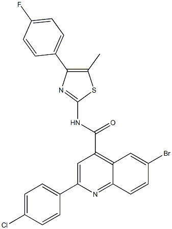 6-bromo-2-(4-chlorophenyl)-N-[4-(4-fluorophenyl)-5-methyl-1,3-thiazol-2-yl]quinoline-4-carboxamide 구조식 이미지