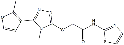 2-[[4-methyl-5-(2-methylfuran-3-yl)-1,2,4-triazol-3-yl]sulfanyl]-N-(1,3-thiazol-2-yl)acetamide 구조식 이미지