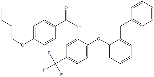 N-[2-(2-benzylphenoxy)-5-(trifluoromethyl)phenyl]-4-butoxybenzamide 구조식 이미지