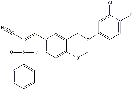 (Z)-2-(benzenesulfonyl)-3-[3-[(3-chloro-4-fluorophenoxy)methyl]-4-methoxyphenyl]prop-2-enenitrile 구조식 이미지