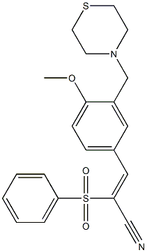 (Z)-2-(benzenesulfonyl)-3-[4-methoxy-3-(thiomorpholin-4-ylmethyl)phenyl]prop-2-enenitrile Structure