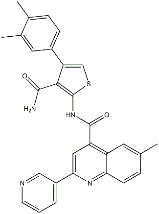 N-[3-carbamoyl-4-(3,4-dimethylphenyl)thiophen-2-yl]-6-methyl-2-pyridin-3-ylquinoline-4-carboxamide 구조식 이미지