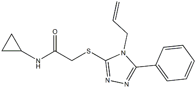 N-cyclopropyl-2-[(5-phenyl-4-prop-2-enyl-1,2,4-triazol-3-yl)sulfanyl]acetamide 구조식 이미지