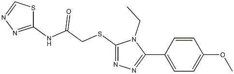 2-[[4-ethyl-5-(4-methoxyphenyl)-1,2,4-triazol-3-yl]sulfanyl]-N-(1,3,4-thiadiazol-2-yl)acetamide 구조식 이미지