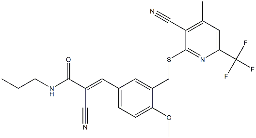 (E)-2-cyano-3-[3-[[3-cyano-4-methyl-6-(trifluoromethyl)pyridin-2-yl]sulfanylmethyl]-4-methoxyphenyl]-N-propylprop-2-enamide 구조식 이미지