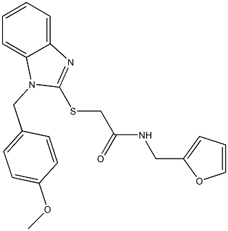 N-(furan-2-ylmethyl)-2-[1-[(4-methoxyphenyl)methyl]benzimidazol-2-yl]sulfanylacetamide 구조식 이미지