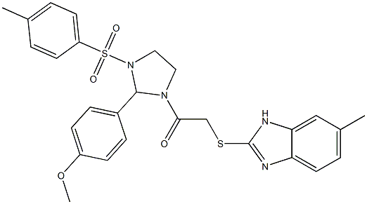 1-[2-(4-methoxyphenyl)-3-(4-methylphenyl)sulfonylimidazolidin-1-yl]-2-[(6-methyl-1H-benzimidazol-2-yl)sulfanyl]ethanone Structure