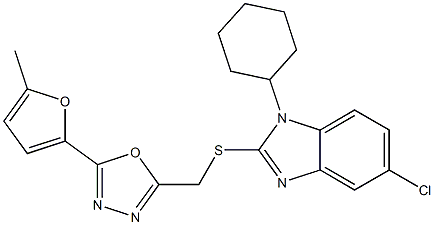 2-[(5-chloro-1-cyclohexylbenzimidazol-2-yl)sulfanylmethyl]-5-(5-methylfuran-2-yl)-1,3,4-oxadiazole 구조식 이미지