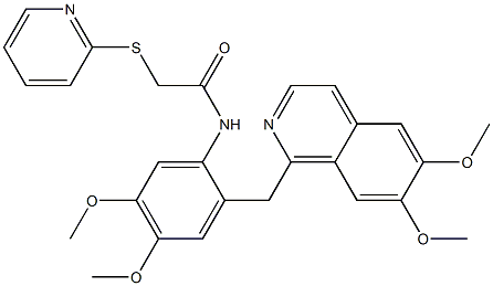 N-[2-[(6,7-dimethoxyisoquinolin-1-yl)methyl]-4,5-dimethoxyphenyl]-2-pyridin-2-ylsulfanylacetamide 구조식 이미지