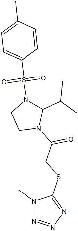 1-[3-(4-methylphenyl)sulfonyl-2-propan-2-ylimidazolidin-1-yl]-2-(1-methyltetrazol-5-yl)sulfanylethanone Structure