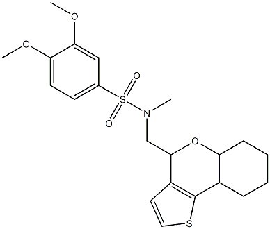 N-(5a,6,7,8,9,9a-hexahydro-4H-thieno[3,2-c]chromen-4-ylmethyl)-3,4-dimethoxy-N-methylbenzenesulfonamide 구조식 이미지