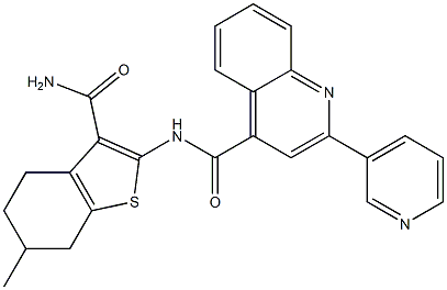 N-(3-carbamoyl-6-methyl-4,5,6,7-tetrahydro-1-benzothiophen-2-yl)-2-pyridin-3-ylquinoline-4-carboxamide 구조식 이미지