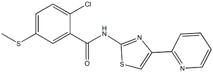 2-chloro-5-methylsulfanyl-N-(4-pyridin-2-yl-1,3-thiazol-2-yl)benzamide 구조식 이미지