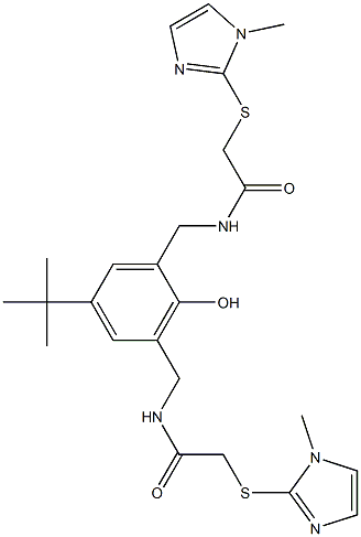 N-[[5-tert-butyl-2-hydroxy-3-[[[2-(1-methylimidazol-2-yl)sulfanylacetyl]amino]methyl]phenyl]methyl]-2-(1-methylimidazol-2-yl)sulfanylacetamide 구조식 이미지