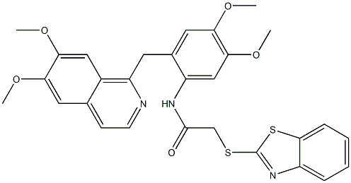 2-(1,3-benzothiazol-2-ylsulfanyl)-N-[2-[(6,7-dimethoxyisoquinolin-1-yl)methyl]-4,5-dimethoxyphenyl]acetamide Structure