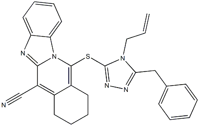 11-[(5-benzyl-4-prop-2-enyl-1,2,4-triazol-3-yl)sulfanyl]-7,8,9,10-tetrahydrobenzimidazolo[1,2-b]isoquinoline-6-carbonitrile 구조식 이미지