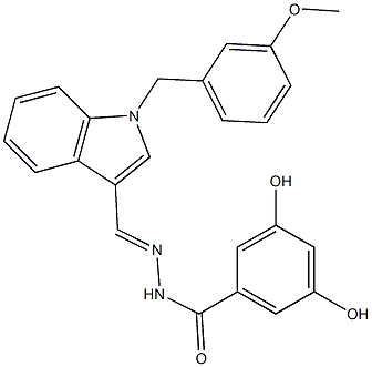 3,5-dihydroxy-N-[(E)-[1-[(3-methoxyphenyl)methyl]indol-3-yl]methylideneamino]benzamide 구조식 이미지