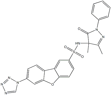 N-(3,4-dimethyl-5-oxo-1-phenylpyrazol-4-yl)-7-(tetrazol-1-yl)dibenzofuran-2-sulfonamide Structure