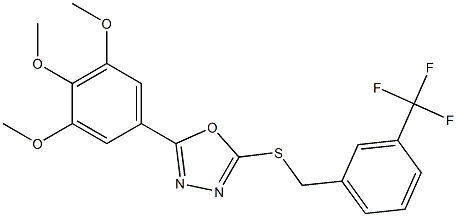 2-[[3-(trifluoromethyl)phenyl]methylsulfanyl]-5-(3,4,5-trimethoxyphenyl)-1,3,4-oxadiazole 구조식 이미지