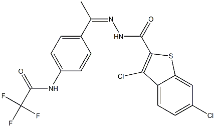 3,6-dichloro-N-[(Z)-1-[4-[(2,2,2-trifluoroacetyl)amino]phenyl]ethylideneamino]-1-benzothiophene-2-carboxamide 구조식 이미지