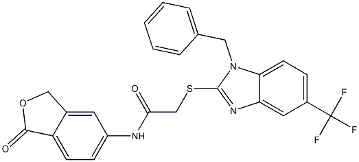 2-[1-benzyl-5-(trifluoromethyl)benzimidazol-2-yl]sulfanyl-N-(1-oxo-3H-2-benzofuran-5-yl)acetamide Structure
