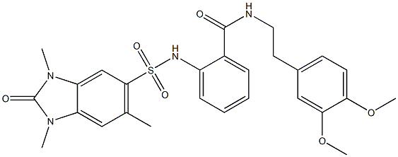 N-[2-(3,4-dimethoxyphenyl)ethyl]-2-[(1,3,6-trimethyl-2-oxobenzimidazol-5-yl)sulfonylamino]benzamide 구조식 이미지