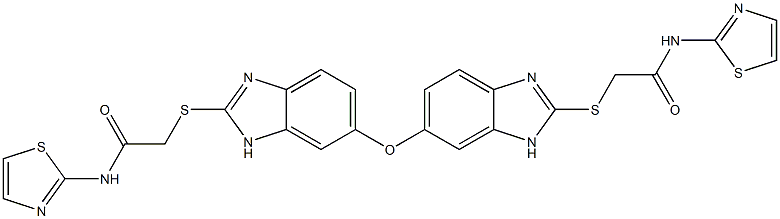 2-[[6-[[2-[2-oxo-2-(1,3-thiazol-2-ylamino)ethyl]sulfanyl-3H-benzimidazol-5-yl]oxy]-1H-benzimidazol-2-yl]sulfanyl]-N-(1,3-thiazol-2-yl)acetamide 구조식 이미지