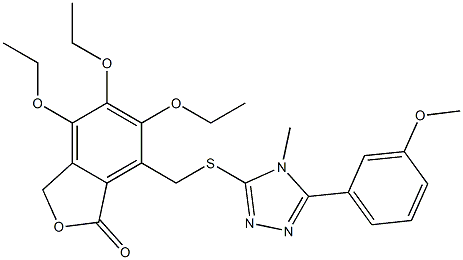 4,5,6-triethoxy-7-[[5-(3-methoxyphenyl)-4-methyl-1,2,4-triazol-3-yl]sulfanylmethyl]-3H-2-benzofuran-1-one 구조식 이미지