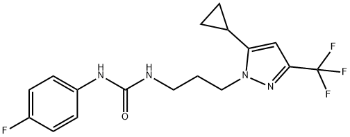 1-[3-[5-cyclopropyl-3-(trifluoromethyl)pyrazol-1-yl]propyl]-3-(4-fluorophenyl)urea Structure