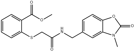 methyl 2-[2-[(3-methyl-2-oxo-1,3-benzoxazol-5-yl)methylamino]-2-oxoethyl]sulfanylbenzoate 구조식 이미지