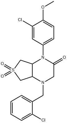 4-(3-chloro-4-methoxyphenyl)-1-[(2-chlorophenyl)methyl]-6,6-dioxo-4a,5,7,7a-tetrahydro-2H-thieno[3,4-b]pyrazin-3-one 구조식 이미지