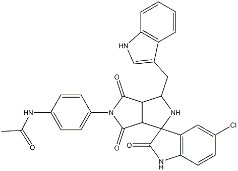 N-[4-[5'-chloro-1-(1H-indol-3-ylmethyl)-2',4,6-trioxospiro[1,2,3a,6a-tetrahydropyrrolo[3,4-c]pyrrole-3,3'-1H-indole]-5-yl]phenyl]acetamide Structure