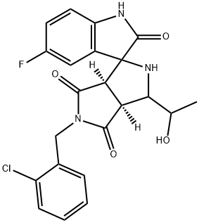 (3aR,6aS)-5-[(2-chlorophenyl)methyl]-5'-fluoro-1-(1-hydroxyethyl)spiro[1,2,3a,6a-tetrahydropyrrolo[3,4-c]pyrrole-3,3'-1H-indole]-2',4,6-trione Structure