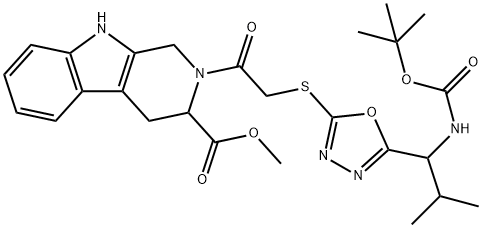 methyl 2-[2-[[5-[2-methyl-1-[(2-methylpropan-2-yl)oxycarbonylamino]propyl]-1,3,4-oxadiazol-2-yl]sulfanyl]acetyl]-1,3,4,9-tetrahydropyrido[3,4-b]indole-3-carboxylate Structure