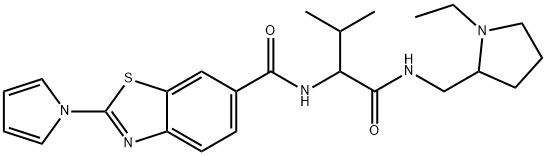 N-[1-[(1-ethylpyrrolidin-2-yl)methylamino]-3-methyl-1-oxobutan-2-yl]-2-pyrrol-1-yl-1,3-benzothiazole-6-carboxamide Structure