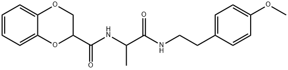 N-[1-[2-(4-methoxyphenyl)ethylamino]-1-oxopropan-2-yl]-2,3-dihydro-1,4-benzodioxine-3-carboxamide 구조식 이미지