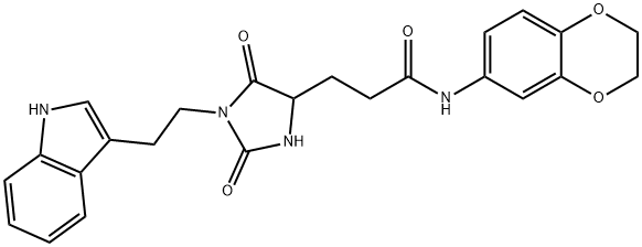 N-(2,3-dihydro-1,4-benzodioxin-6-yl)-3-[1-[2-(1H-indol-3-yl)ethyl]-2,5-dioxoimidazolidin-4-yl]propanamide 구조식 이미지